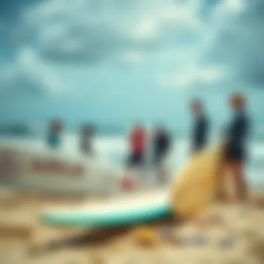 Group of surfers discussing techniques on the beach