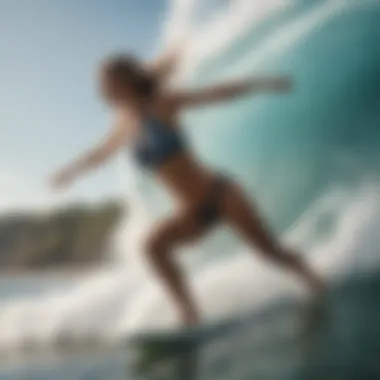 Dynamic surfer showcasing high-performance swimwear in action