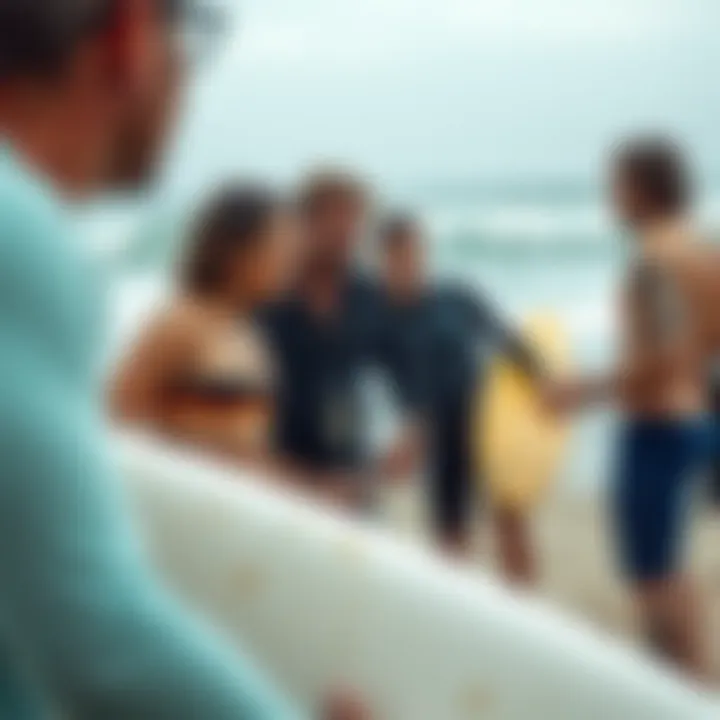 Local surfers discussing conditions at the beach