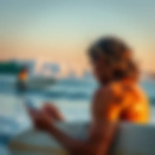 Understanding Surf Conditions Surfer checking local surf report on a mobile device