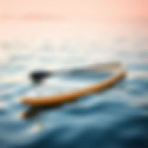 Illustration showcasing the sleek design of a non-inflatable stand-up paddleboard on calm waters