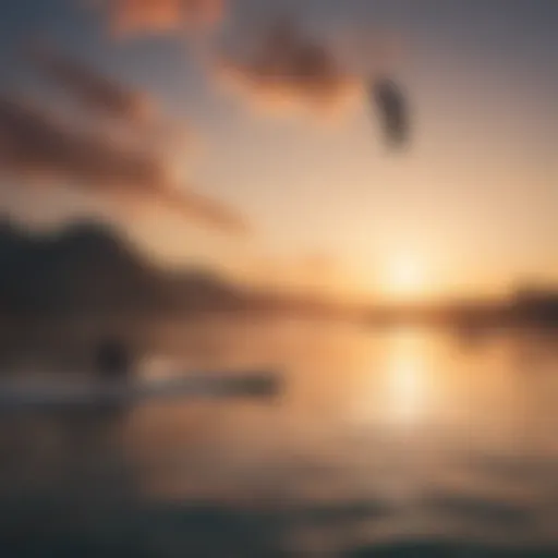 Kitesurfing at sunset over a northern lake