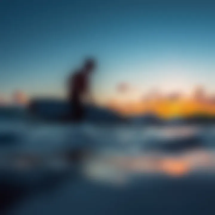 Seasonal surf conditions with a picturesque sunset over the ocean