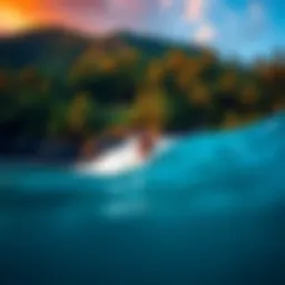 A breathtaking view of a surfer riding a wave in Panama's tropical waters