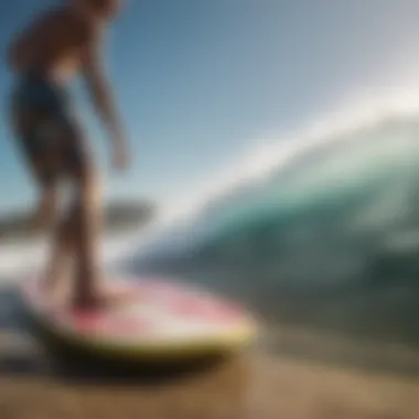 A comparison between a soft skimboard and a traditional hard skimboard.