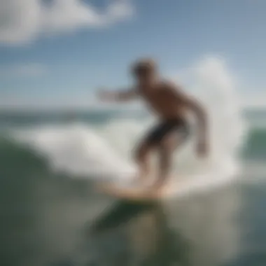 An individual gliding smoothly on a soft skimboard over gentle waves.