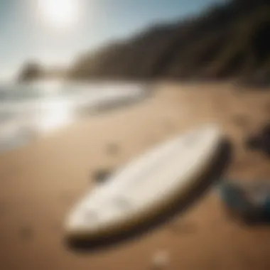 Eco-friendly surfing gear displayed on the beach