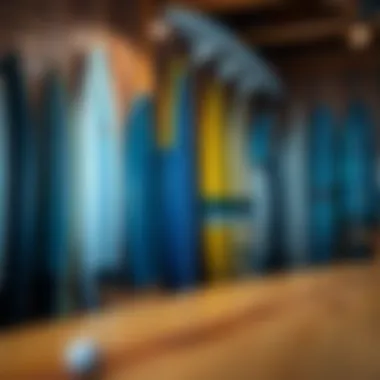 Surfboards lining the walls of a hostel, showcasing surf culture