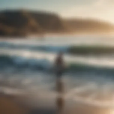 A surfer enjoying the waves with a beautiful coastal landscape