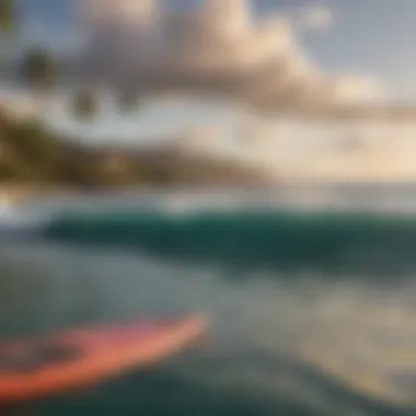 A stunning view of Lahaina's coastline with surfers in the distance