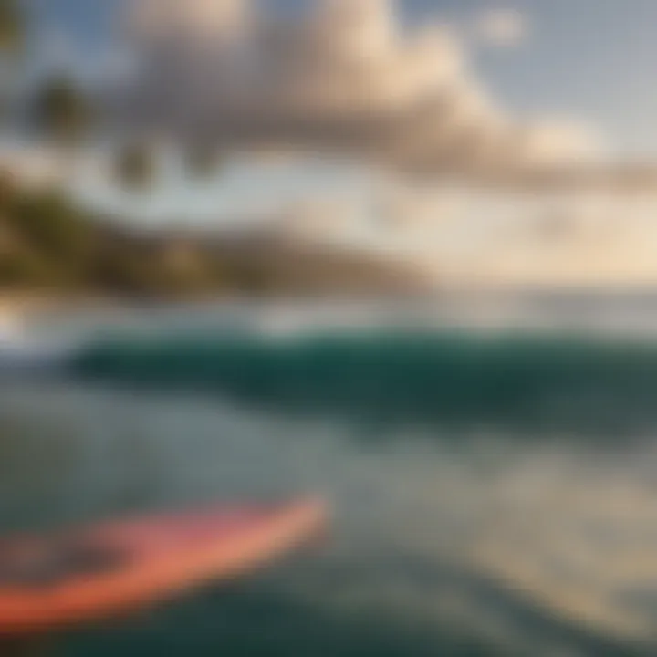 A stunning view of Lahaina's coastline with surfers in the distance