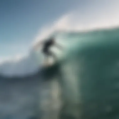 Close-up of a surfer riding a powerful wave along the Florida coast