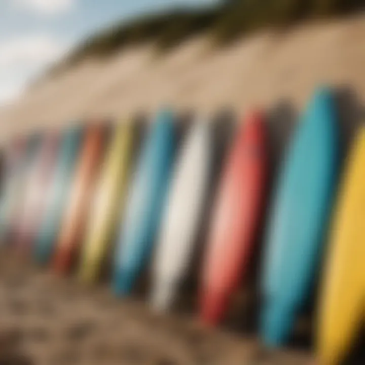 Surfboards displayed on the beach