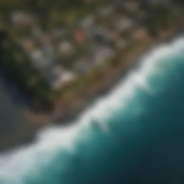 A stunning aerial view of various surfing spots along the Kona coastline