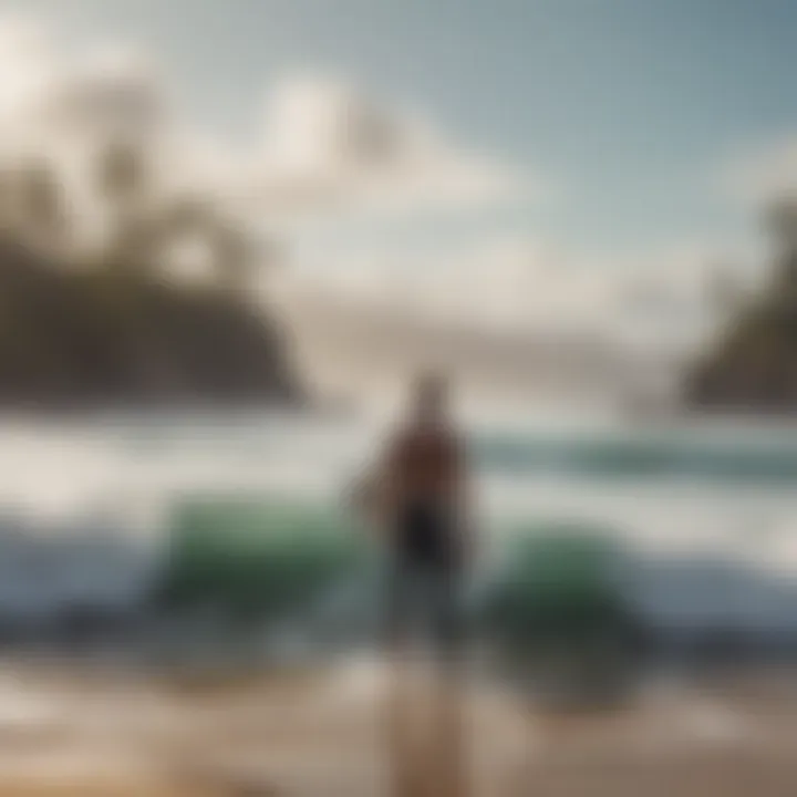 A picturesque scene of surfers preparing to hit the waves at a local beach