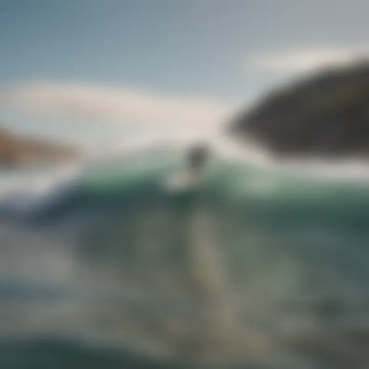 A surfer riding a wave at a popular beach