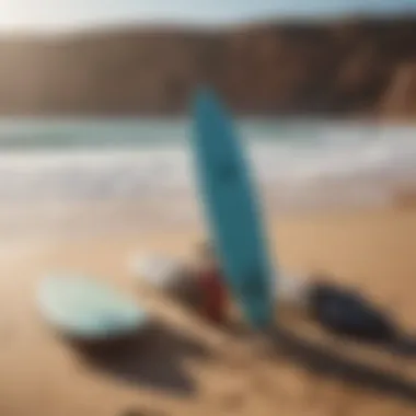 Eco-friendly surf equipment displayed on the beach