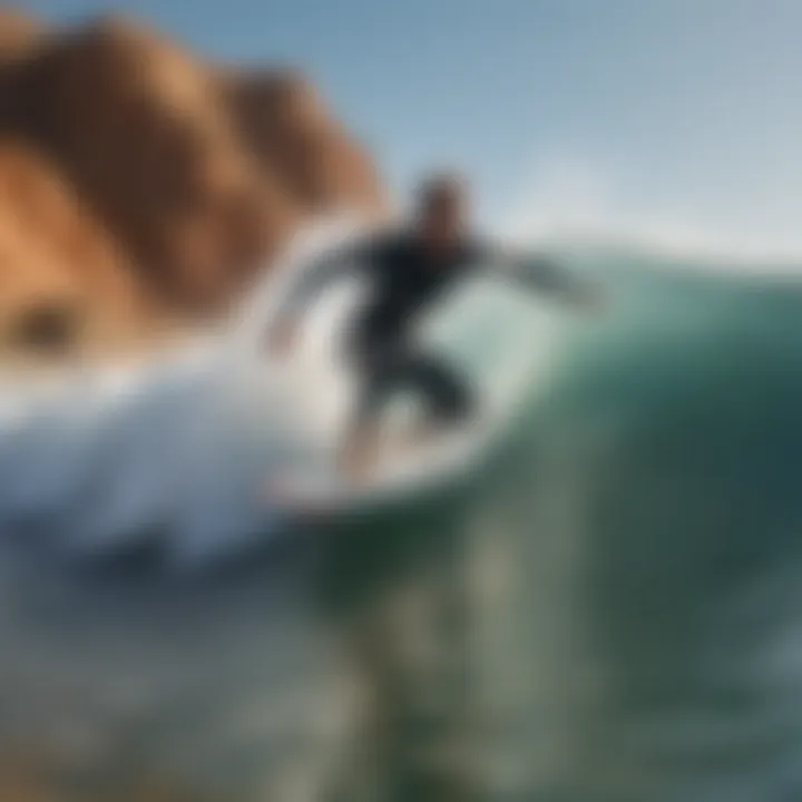 A surfer riding waves on the pristine shores of Taghazout