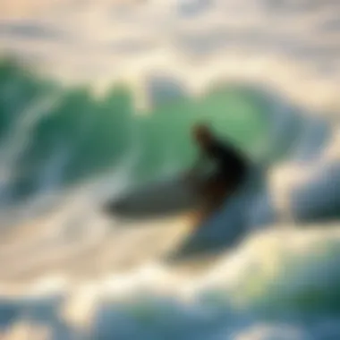 Surfers riding waves at Bells Beach