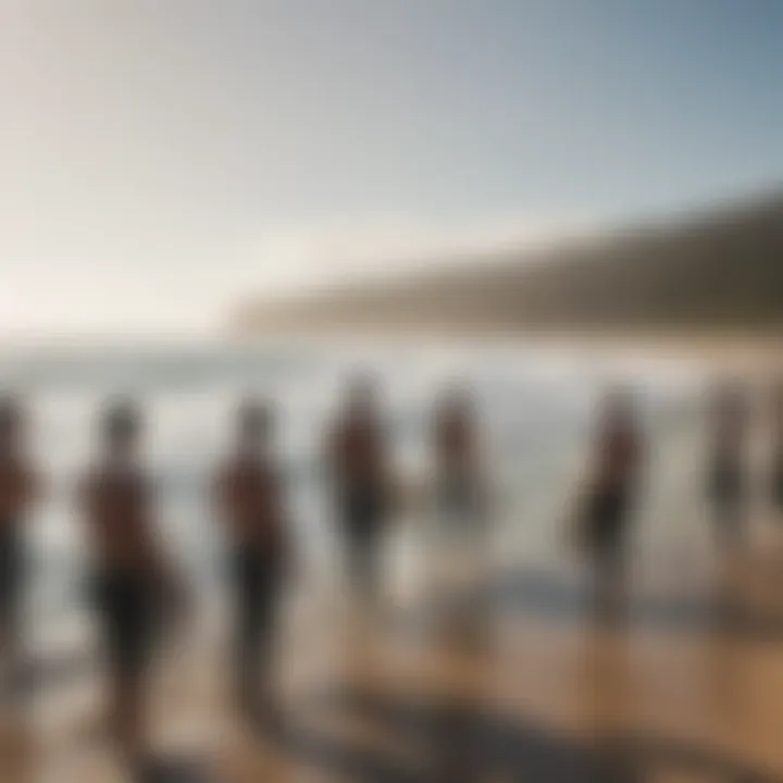 Local surfers gathering for a community event by the beach