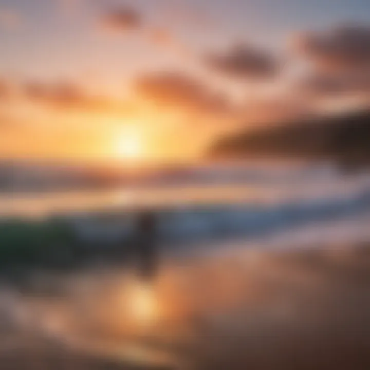 Sunset at Surfline Beach with surfers in the water