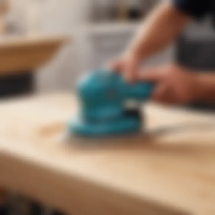 Visual representation of SurfPrep 3x4 Electric Sander in action during surfboard shaping