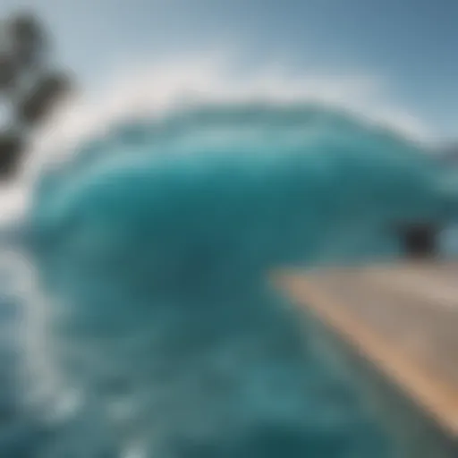 A dynamic wave machine in action within a modern swimming pool