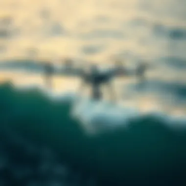 A high-tech surf fishing drone hovering above the waves