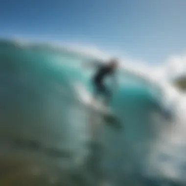 A local surfer enjoying the crystal-clear waters of the North Shore, highlighting Oahu's vibrant surf culture.