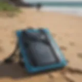 Stylish boogie board backpack resting on the beach