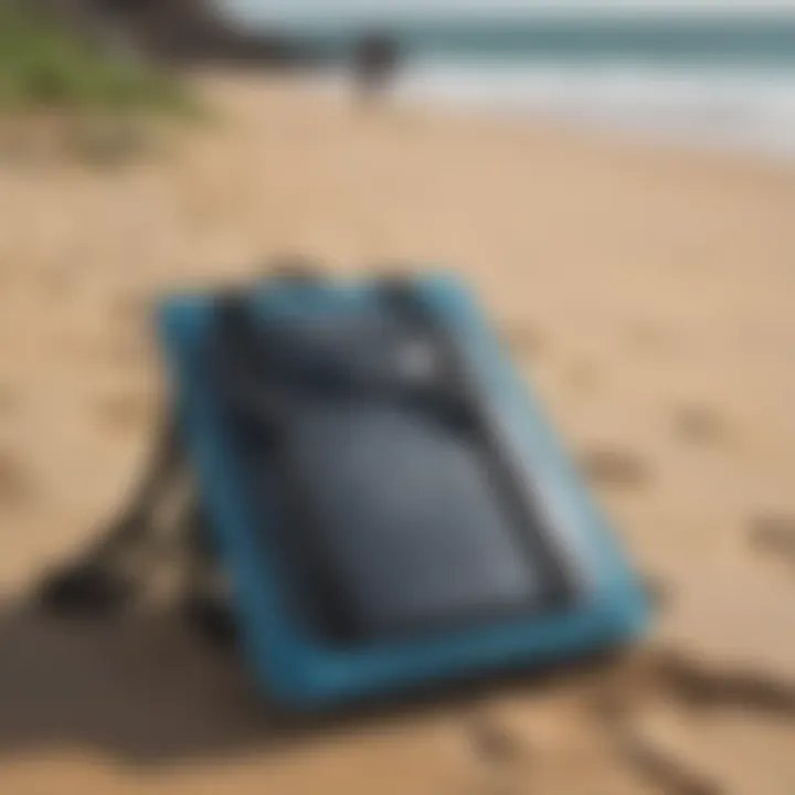 Stylish boogie board backpack resting on the beach