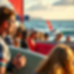 A vibrant surf competition scene at the Dolphin Cup