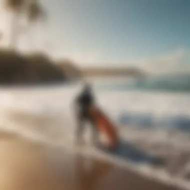 Surfing Culture by the Beach A scenic beach environment highlighting the culture surrounding surfing with foils