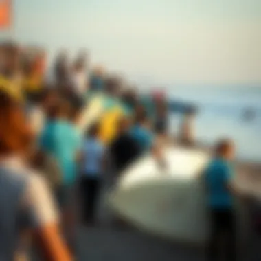 Local Surf Community Event A vibrant local surf community gathering at a seaside event