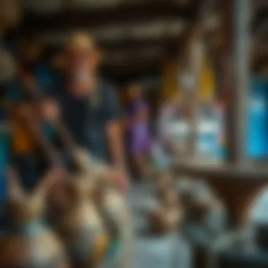 Local artisans showcasing traditional crafts in a surf town