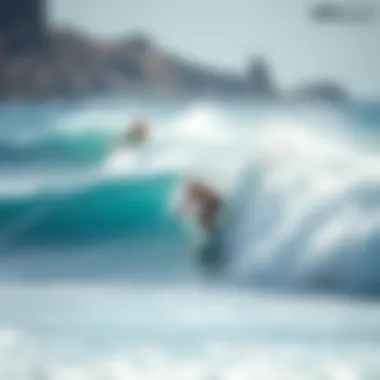 Surfers catching waves in a pristine coastal area