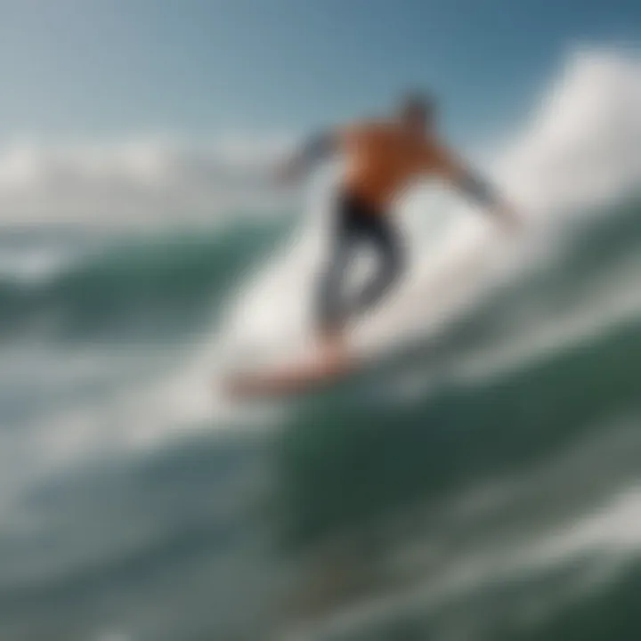 A dynamic surf scene featuring multiple battery-powered surfboards in action