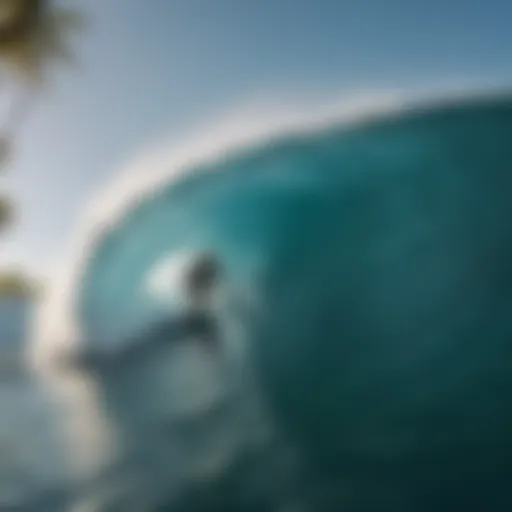 Surfers riding waves in the Maldives