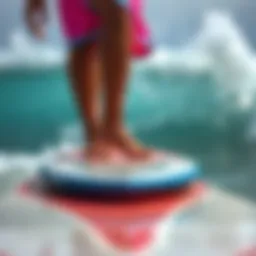 A close-up view of the Morey skimmer board showcasing its unique design and materials