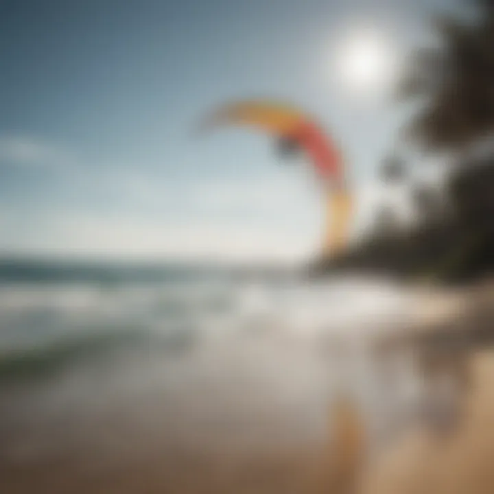 A serene beach scene with the Naish Foil Kite set up, ready for an adventure.