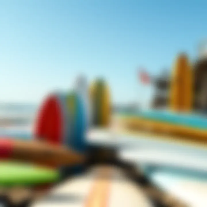 Vibrant East Coast beach with surfboards lined up