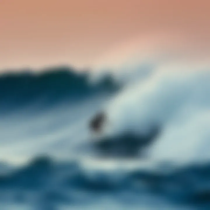Surfer riding a majestic wave at dawn