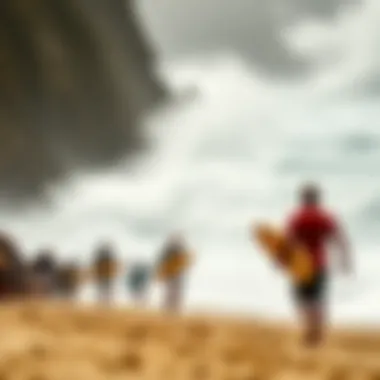 Historical Surf Competition at Bells Beach Historical representation of Bells Beach surf competition