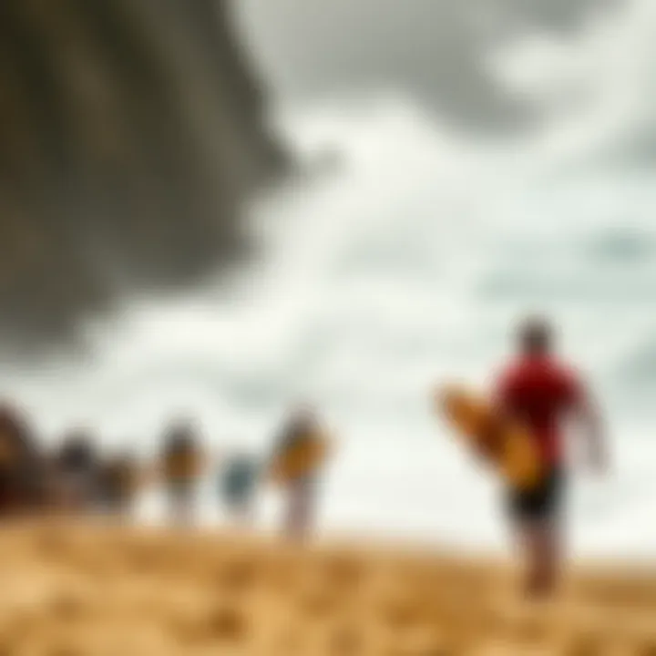 Historical Surf Competition at Bells Beach Historical representation of Bells Beach surf competition