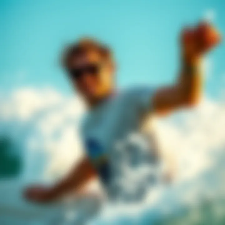 Surfer in Action with Rip Curl Bells Beach T-Shirt A surfer wearing the Rip Curl Bells Beach t-shirt in action