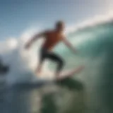 A dynamic surfer catching a wave