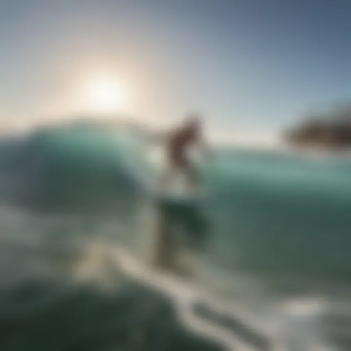 Surfer enjoying a wave with a Roxy boogie board