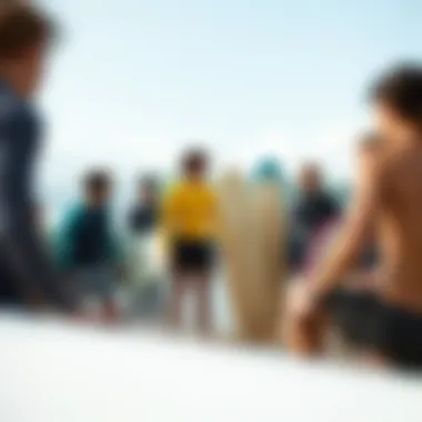 Prioritizing Safety in Surfing Group of surfers discussing safety protocols