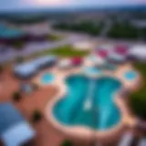 Aerial view of the surf park showcasing the wave pool and surrounding facilities