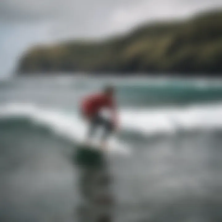 Local surf school in the Azores with students learning to surf